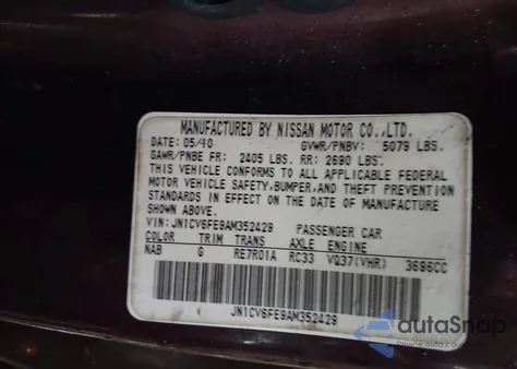 2010 Infiniti G37 from USA, damaged, VIN JN1CV6FE9AM352429